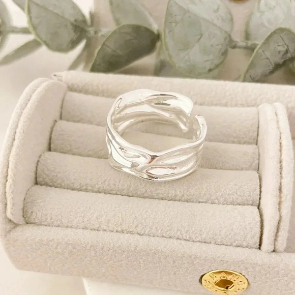 925 Sterling Silver Chunky Ring Textured Ring Large Bold Statement Ring - Picture 6 of 11